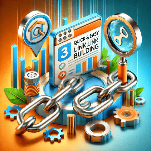Illustration of link building strategies with various icons and graphs